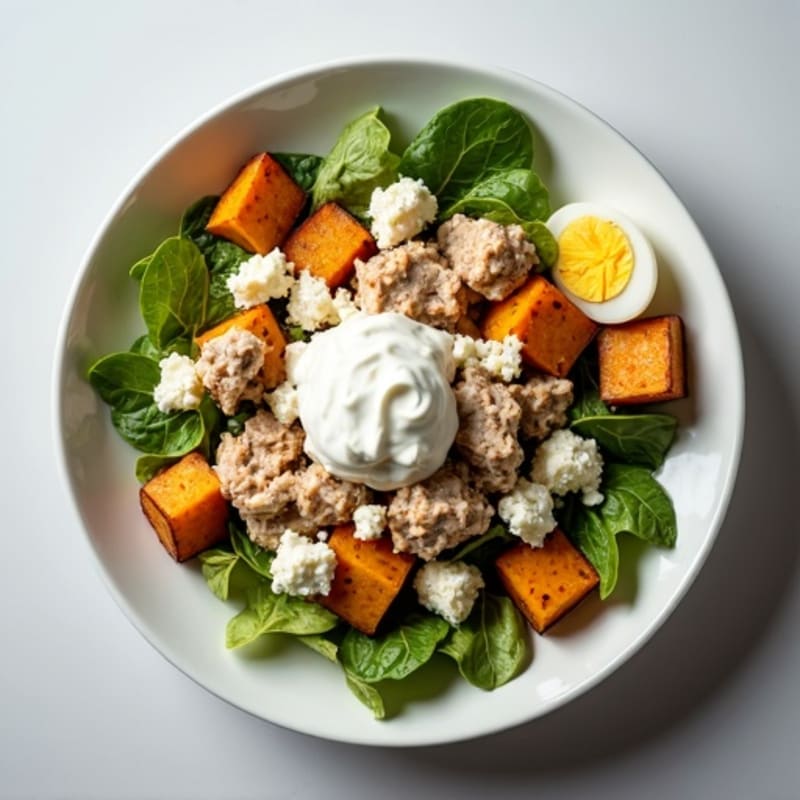 Tuna and Feta Salad with Roasted Sweet Potato