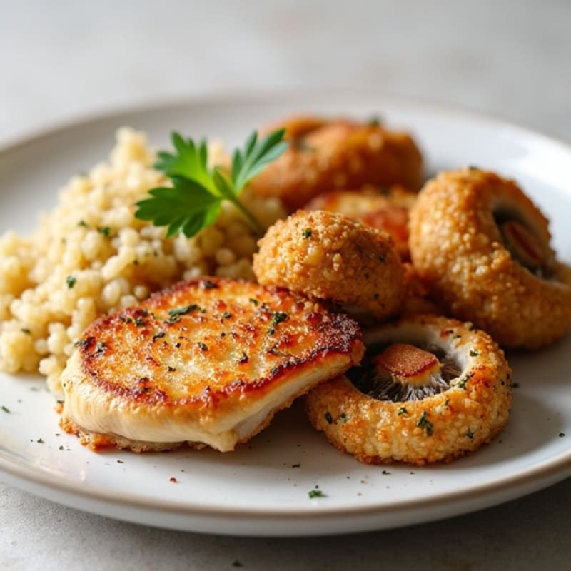 Crispy Garlic Herb Oyster Mushrooms with Roasted Chicken and Quinoa