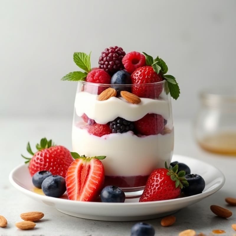 Greek Yogurt Protein Parfait with Mixed Berries and Almonds