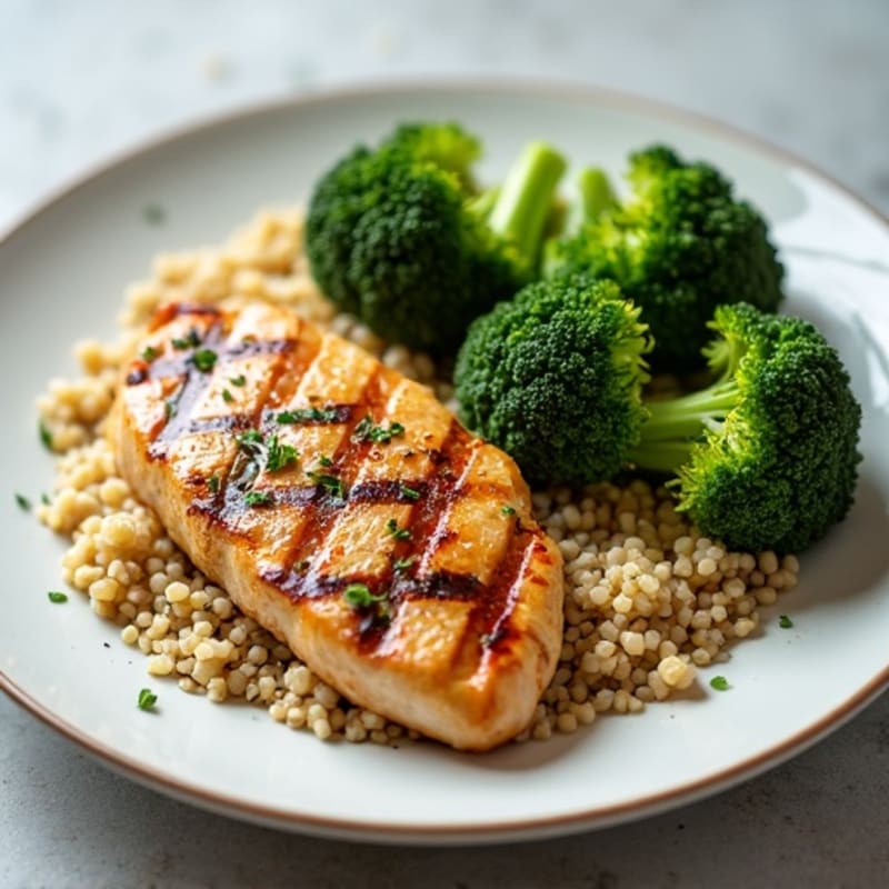 Grilled Chicken Breast with Quinoa and Roasted Broccoli