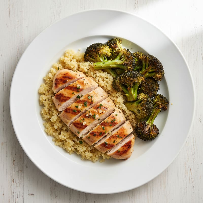 Grilled Chicken Breast with Quinoa and Roasted Broccoli