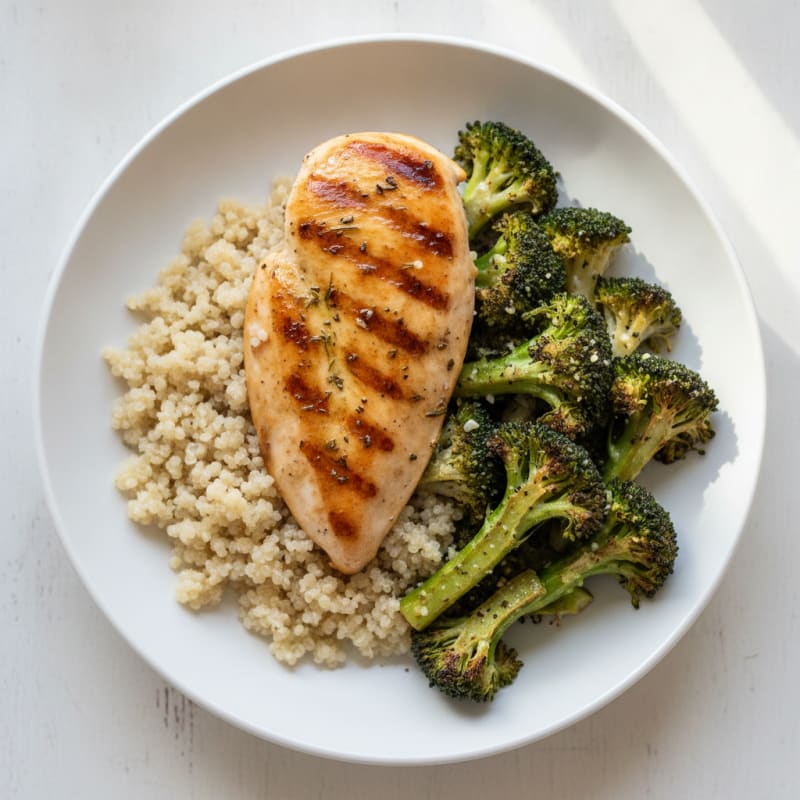 Grilled Chicken Breast with Roasted Broccoli and Quinoa