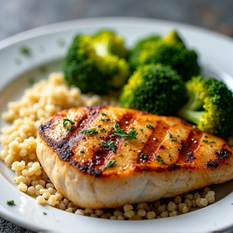 Grilled Chicken Breast with Quinoa and Roasted Broccoli