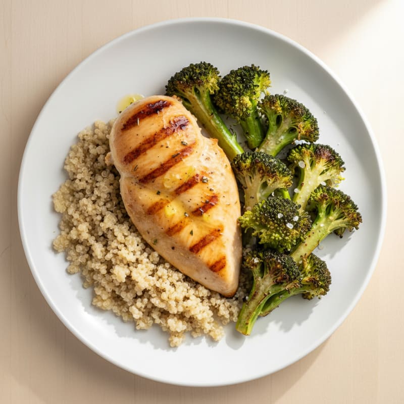 Grilled Chicken Breast with Quinoa and Roasted Broccoli