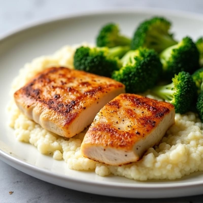 Seared Chicken Tenderloins with Steamed Broccoli and Cauliflower Mash