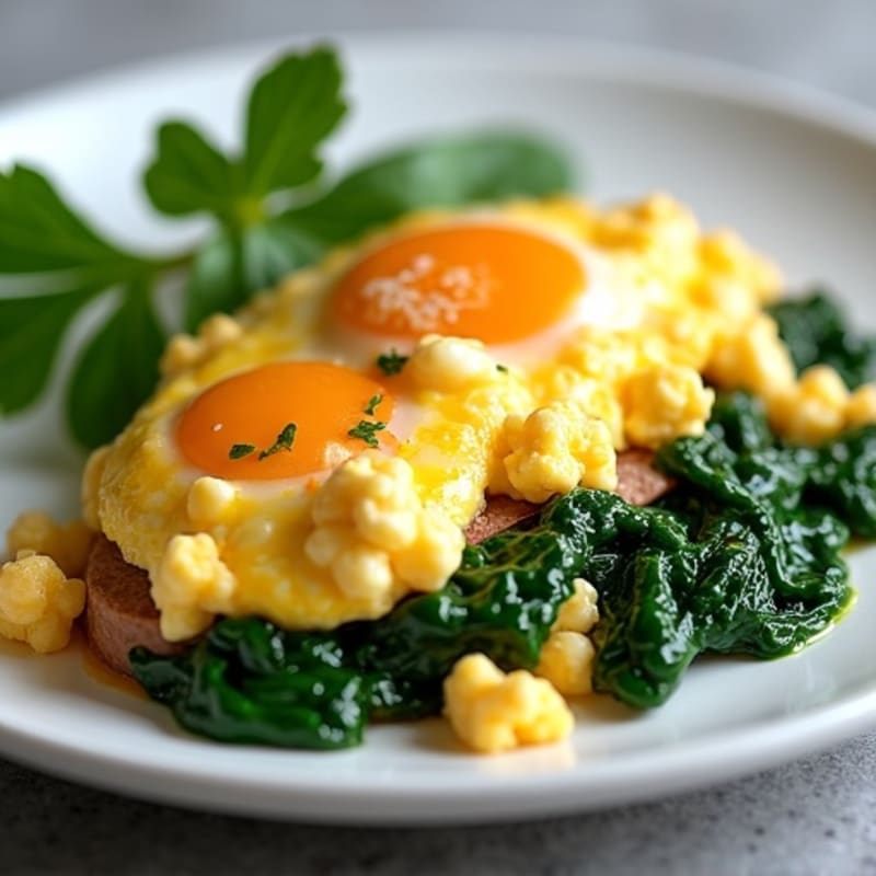 Cottage Cheese Egg White Scramble with Sautéed Spinach