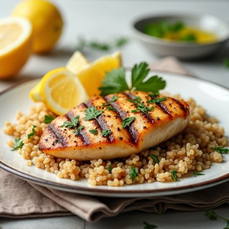 Pan-Seared Chicken Breast with Lemon Herb Brown Rice