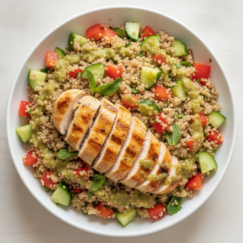 Grilled Chicken and Quinoa Salad with Crunchy Vegetables
