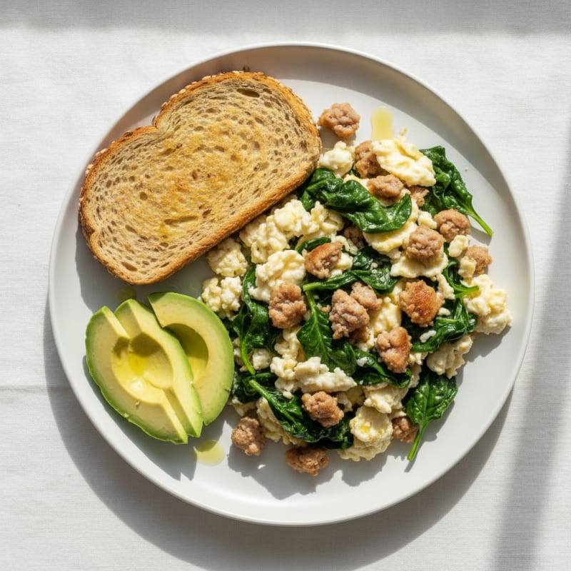 Egg White and Turkey Sausage Scramble with Spinach