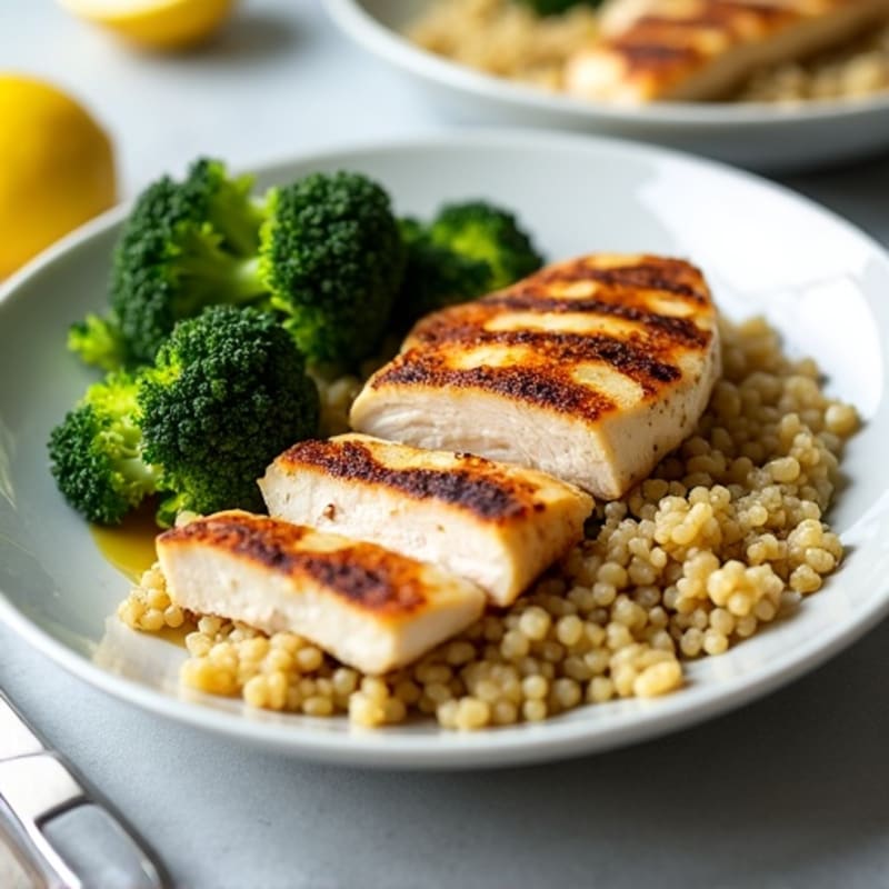 Grilled Chicken Breast with Roasted Broccoli and Quinoa
