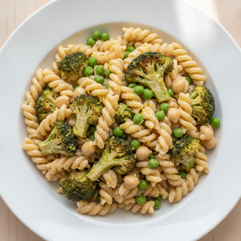 Silky Ricotta Pasta with Roasted Broccoli and Peas