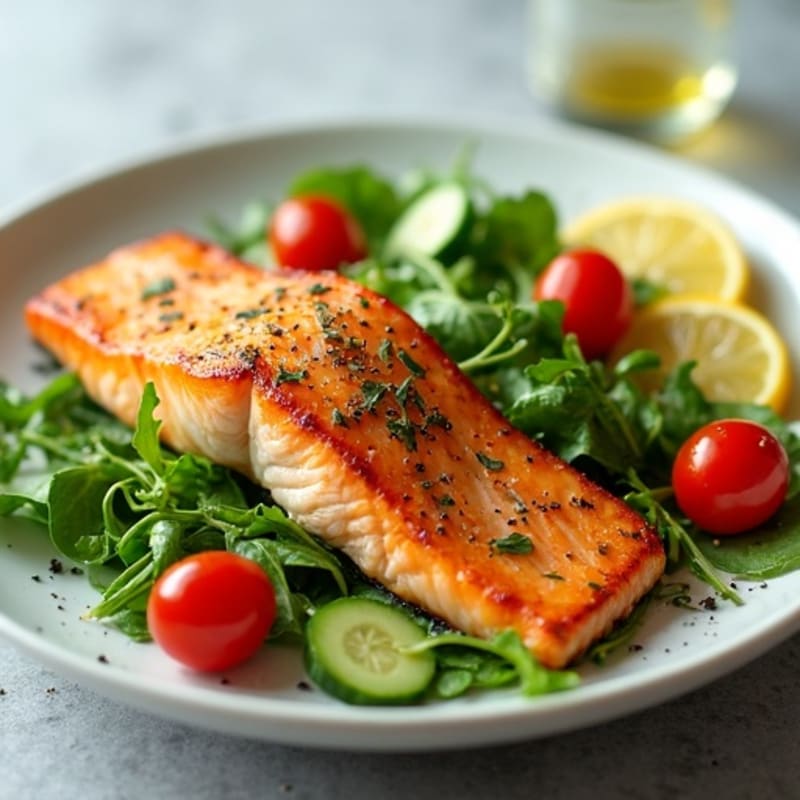Crispy Pan-Seared Salmon with Fresh Greens and Zesty Lemon Vinaigrette