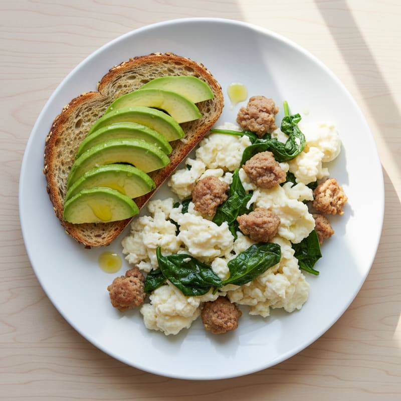Egg White Scramble with Turkey Sausage and Spinach