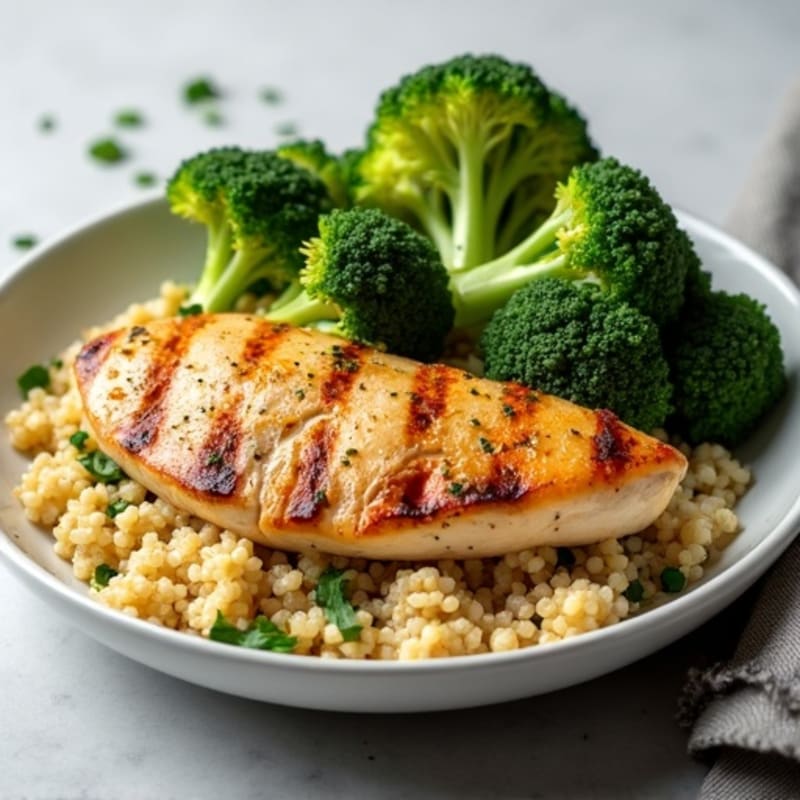 Grilled Chicken Breast with Quinoa and Roasted Broccoli