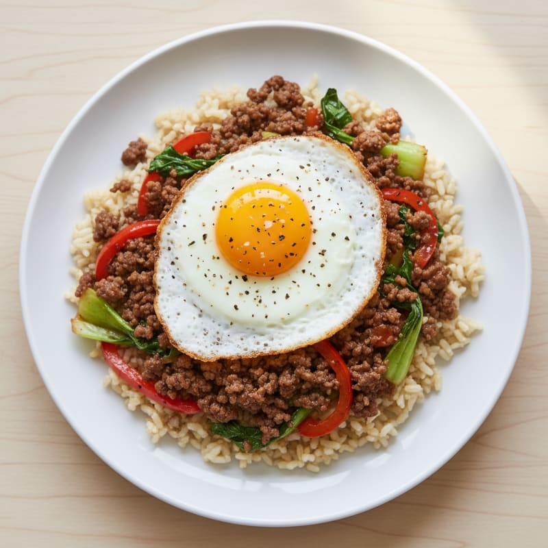 Sesame Beef Stir-Fry with Fried Egg