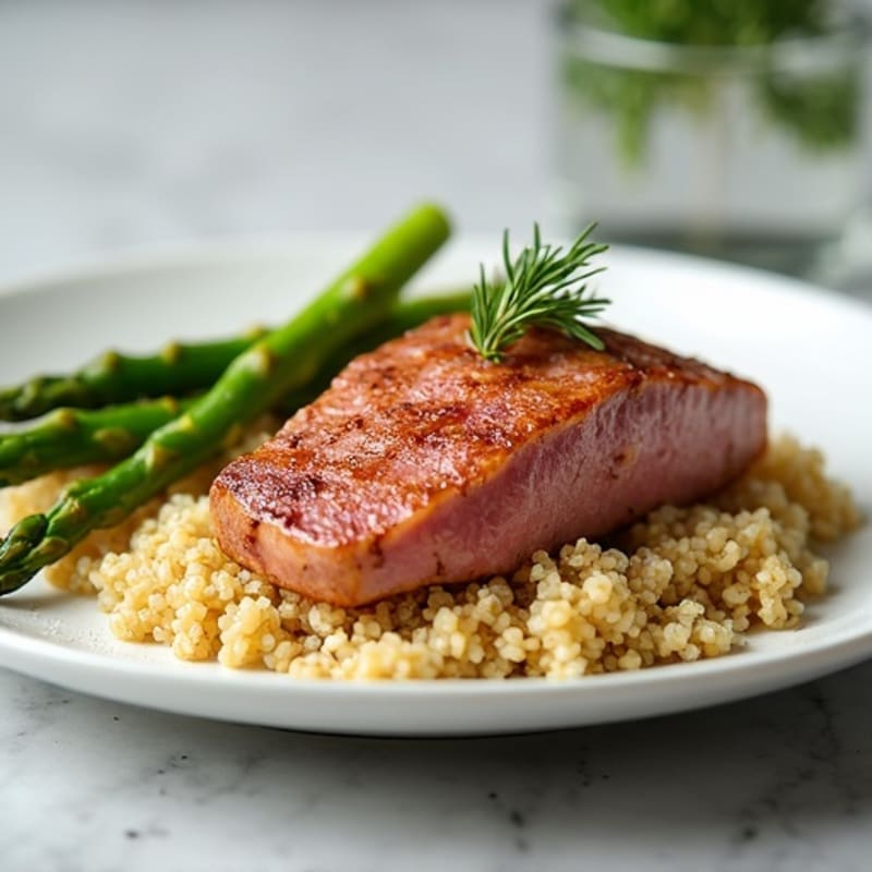 Pan-Seared Tuna with Roasted Asparagus and Quinoa