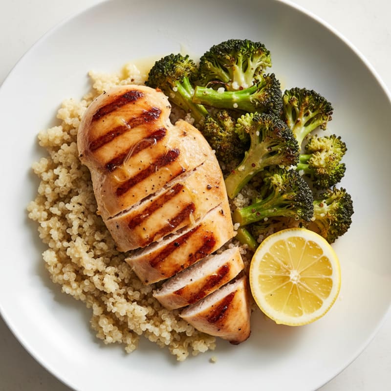 Grilled Chicken Breast with Quinoa and Roasted Broccoli