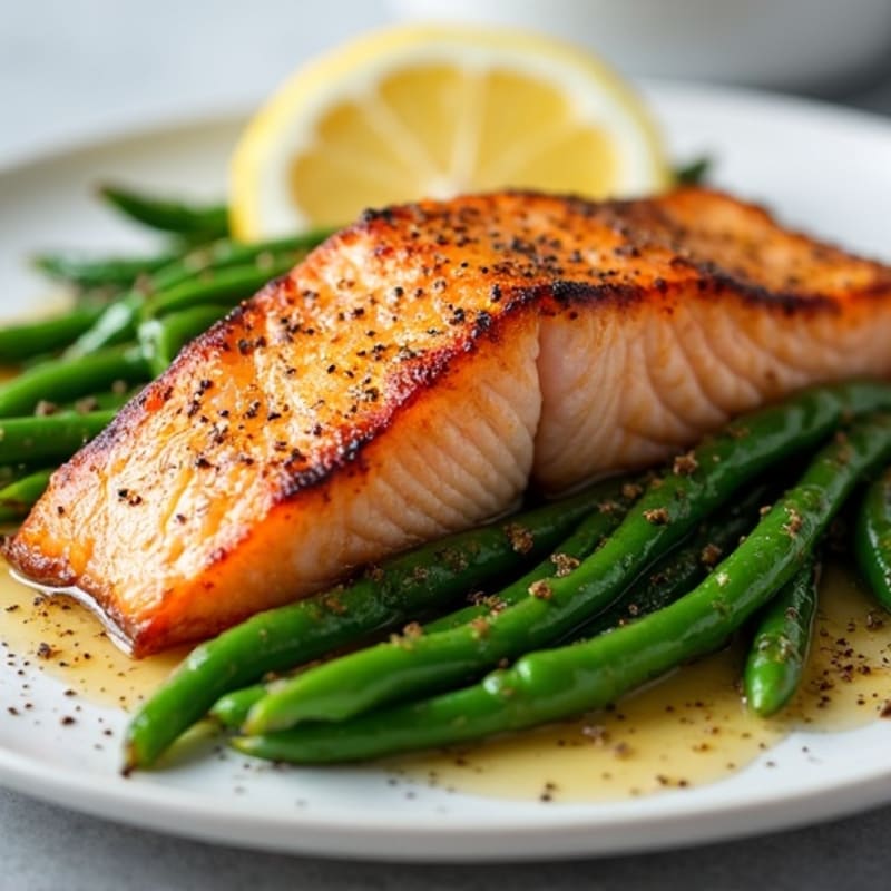 Crispy Pan-Seared Salmon with Roasted Green Beans