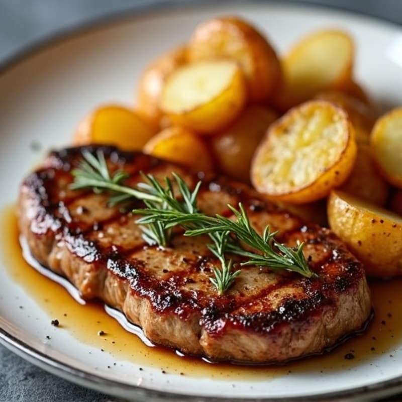 Pan-Seared Garlic Butter Steak with Crispy Roasted Potatoes