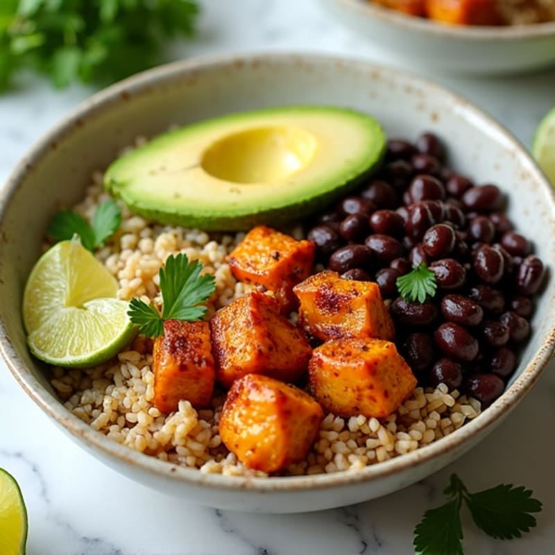 Spicy Chicken and Black Bean Bowl with Cilantro-Lime Rice and Creamy Avocado