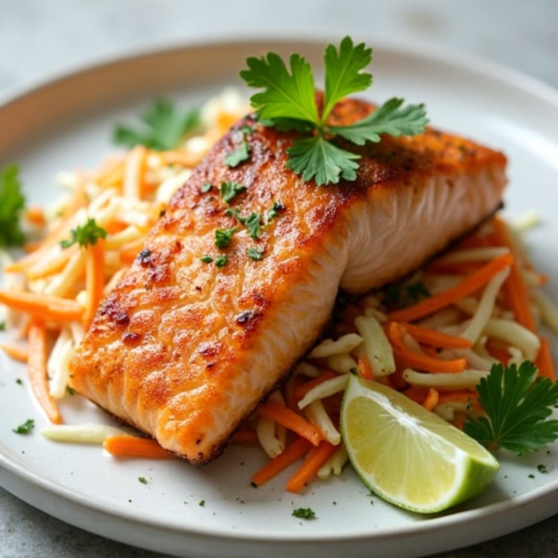 Crispy Salmon with Creamy Coconut-Lime Slaw