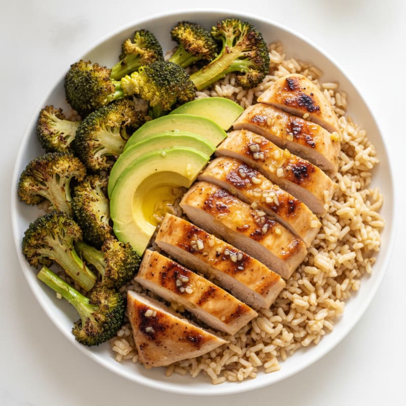 Grilled Chicken Breast with Brown Rice and Roasted Broccoli