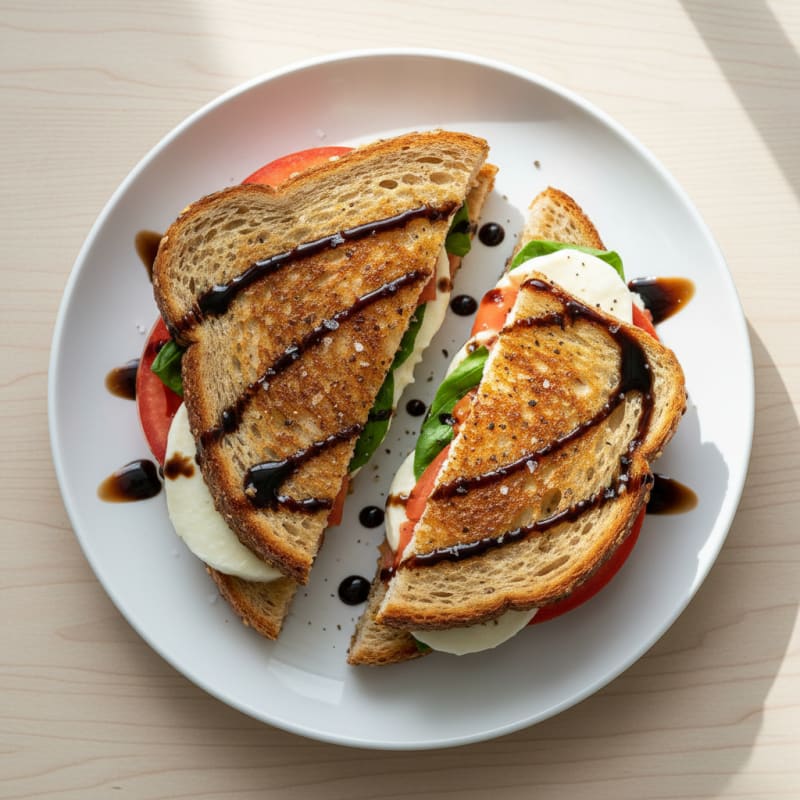 Golden Grilled Caprese Sandwich with Balsamic Glaze