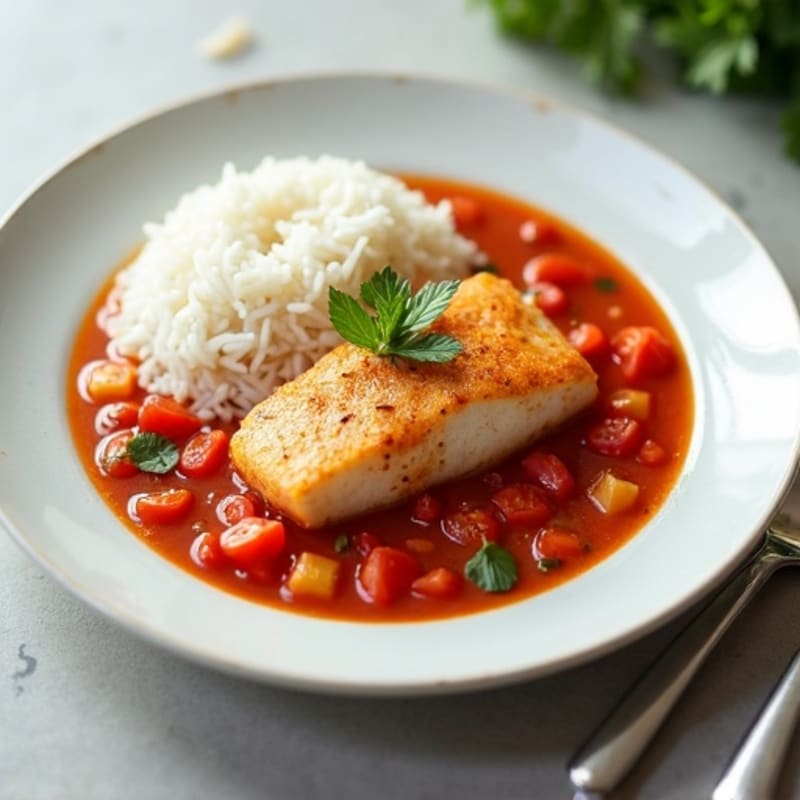 Tomato Fish Stew with Steamed Rice