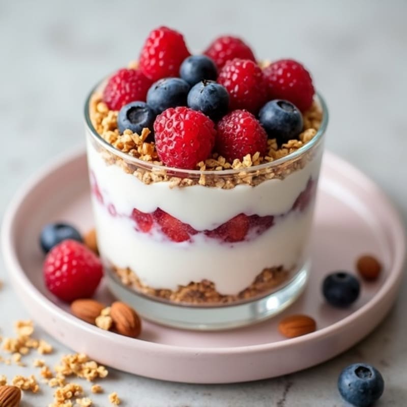 Greek Yogurt Protein Parfait with Mixed Berries and Almonds