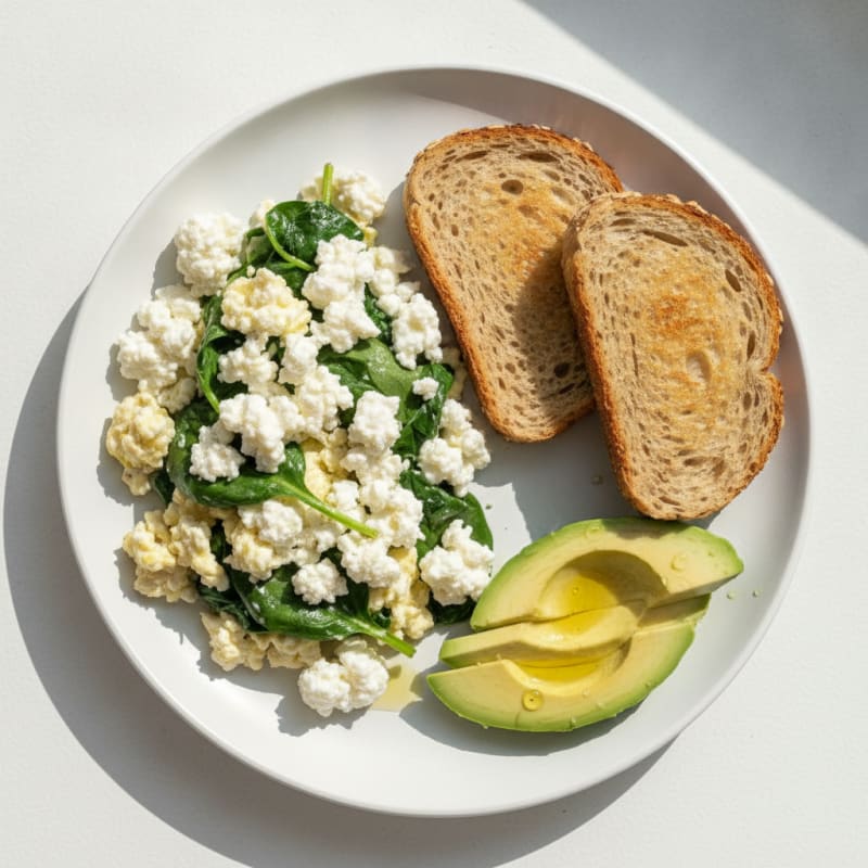 Egg White and Spinach Scramble with Cottage Cheese