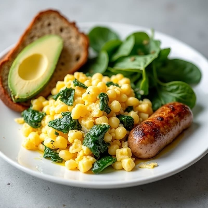 Egg White and Spinach Scramble with Turkey Sausage