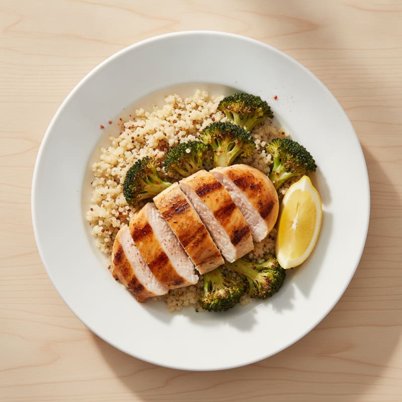 Grilled Chicken Breast with Quinoa and Roasted Broccoli