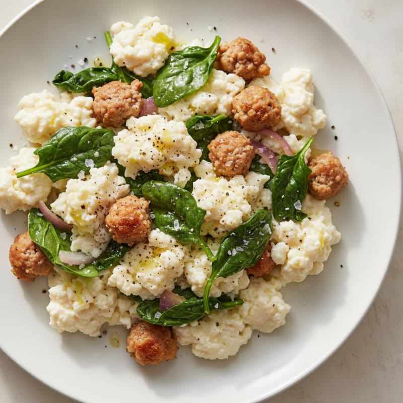 Egg White and Turkey Sausage Scramble with Spinach