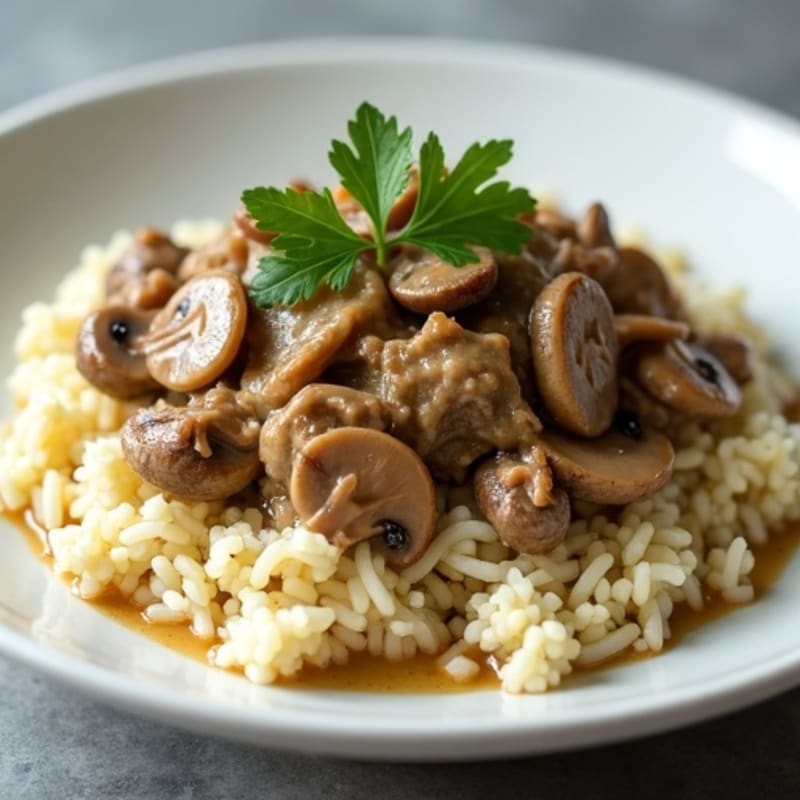Healthy Creamy Beef Stroganoff with Cauliflower Rice