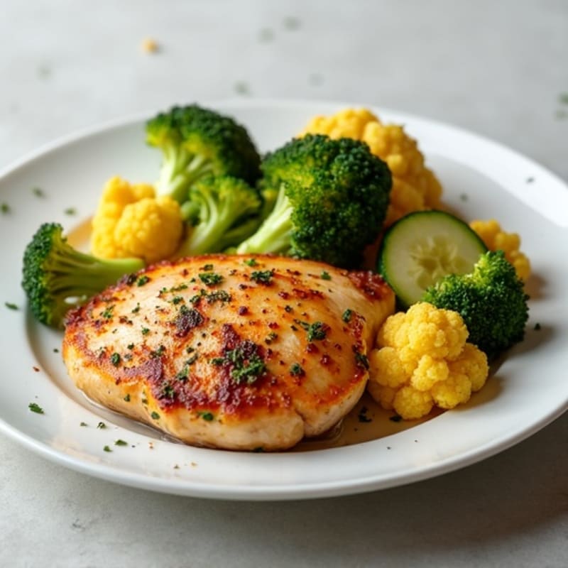 Roasted Chicken with Crispy Broccoli, Zucchini, and Cauliflower