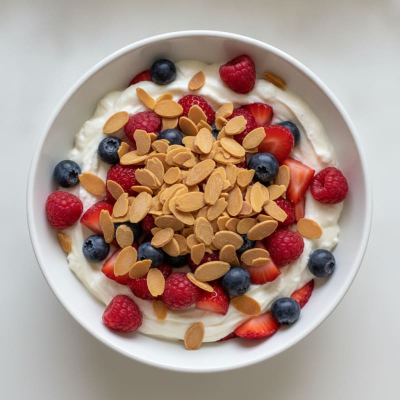 Greek Yogurt Protein Parfait with Mixed Berries and Almonds