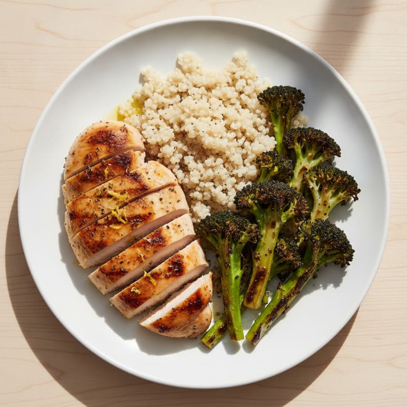 Grilled Chicken Breast with Roasted Broccoli and Quinoa