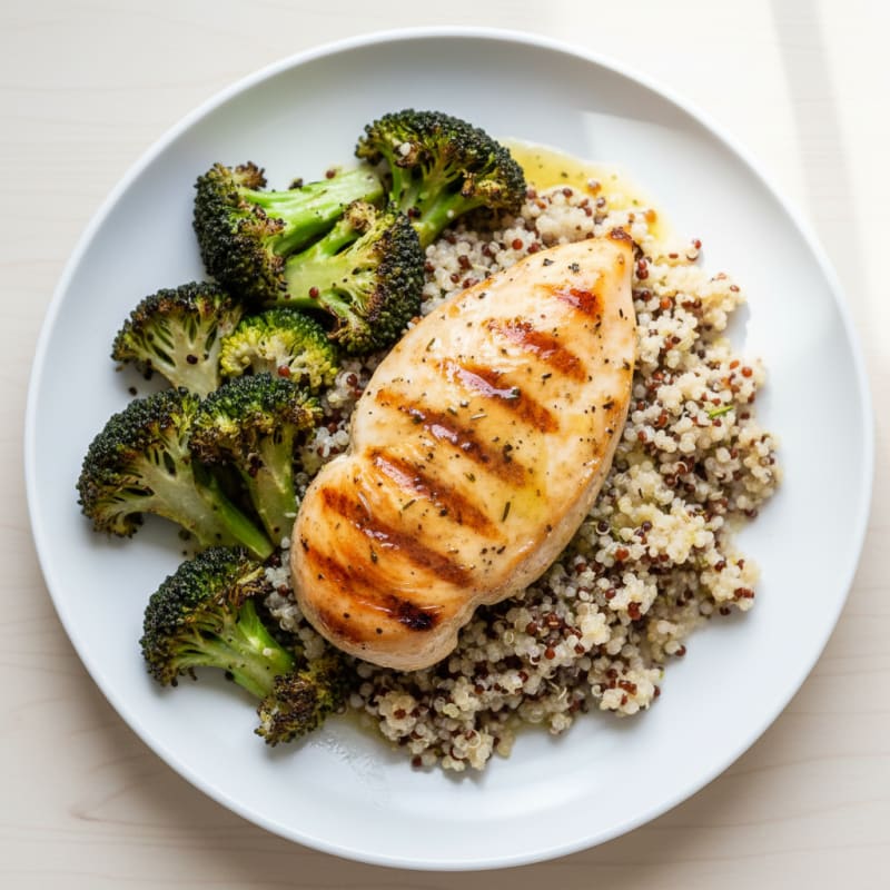 Grilled Chicken Breast with Quinoa and Roasted Broccoli