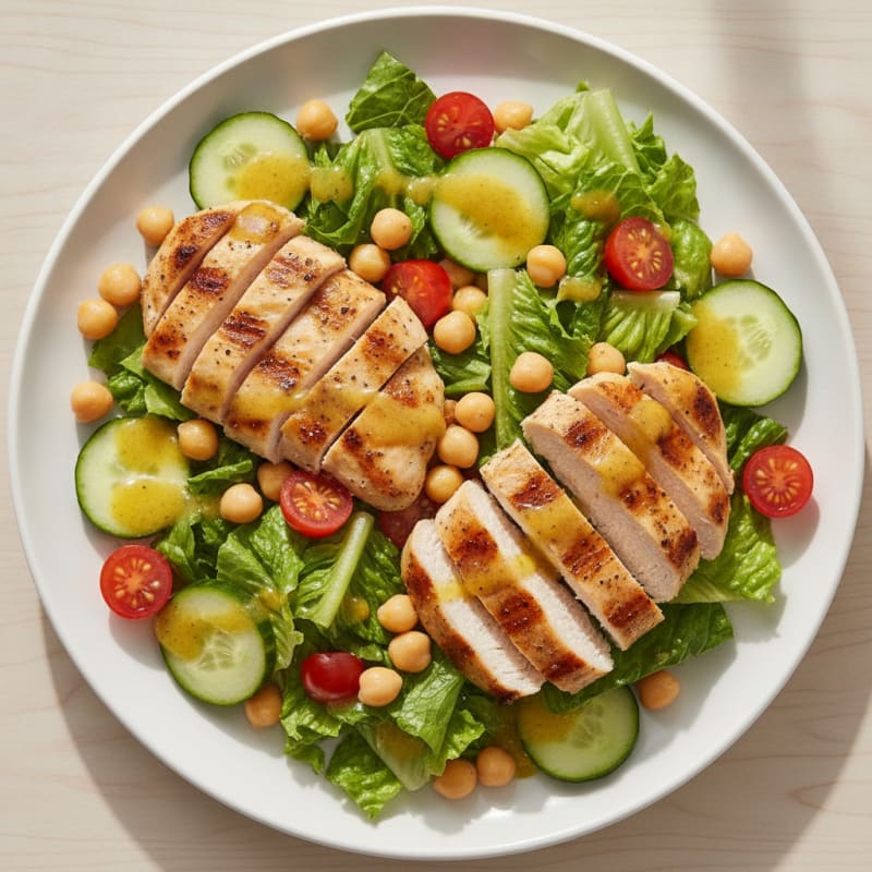 Grilled Chicken Breast Salad with Crunchy Romaine and Chickpeas