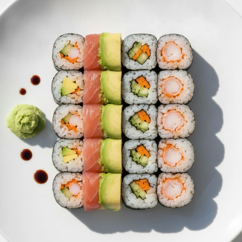Rainbow Sushi Rolls with Wasabi