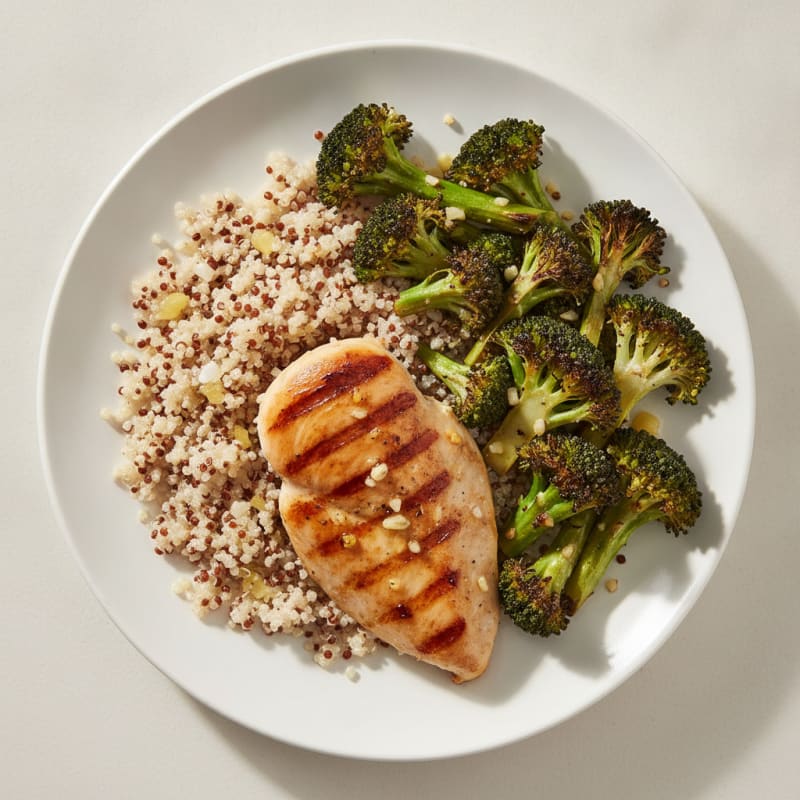 Grilled Lemon-Garlic Chicken Breast with Quinoa and Roasted Broccoli