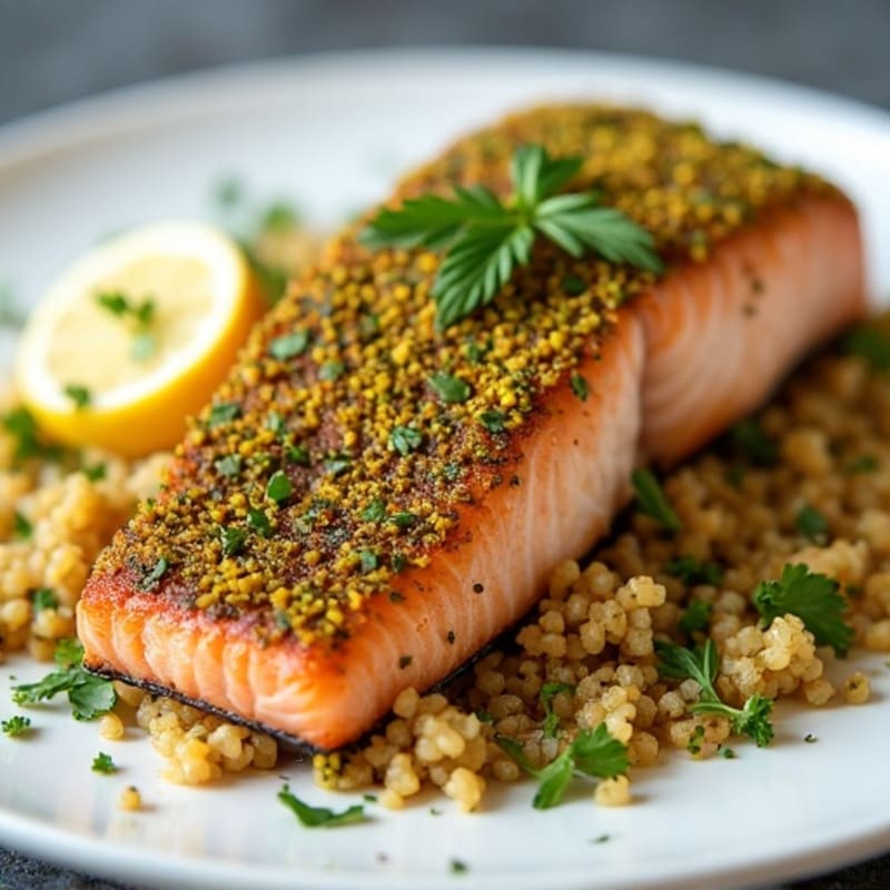 Crispy Pistachio-Crusted Salmon with Fresh Citrus-Herb Quinoa