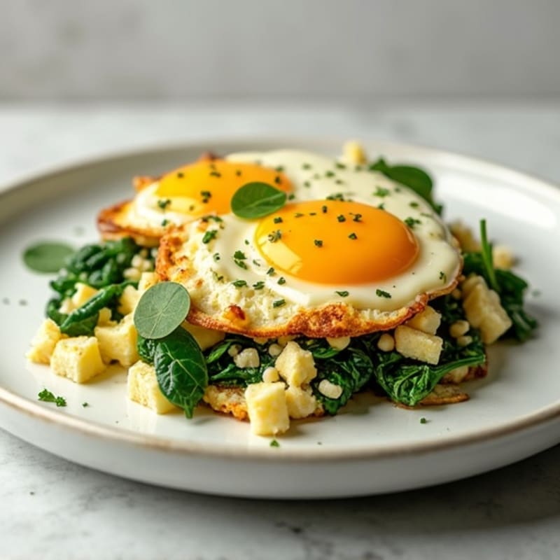 Egg White Spinach Scramble with Cottage Cheese and Sliced Turkey