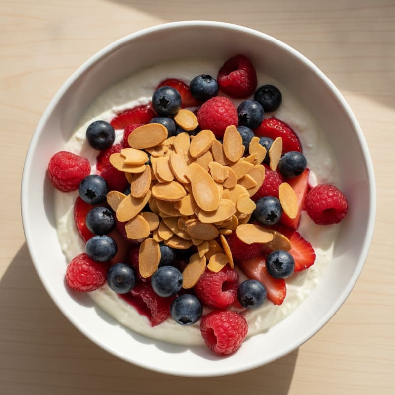 Greek Yogurt Protein Parfait with Mixed Berries and Almonds
