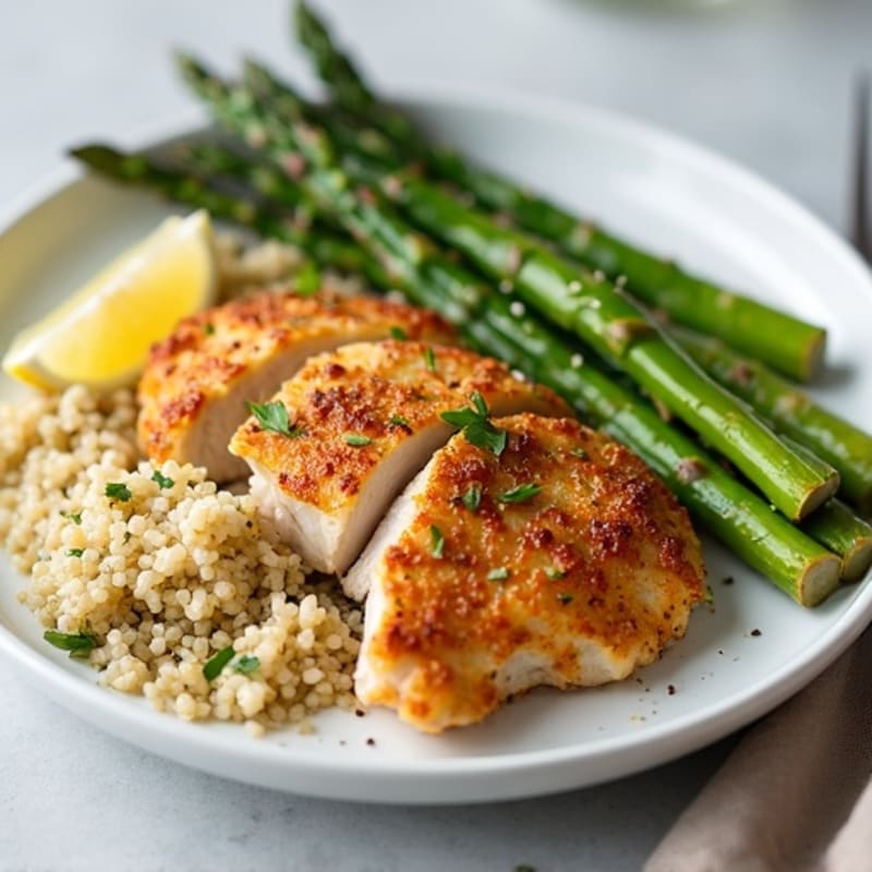 Crispy Lemon Herb Chicken with Roasted Asparagus and Quinoa