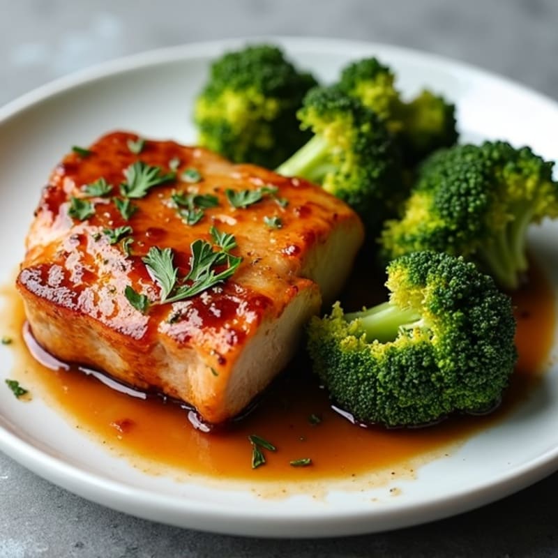 Roasted Pork with Sticky Honey-Garlic Glaze and Tender-Crisp Broccoli