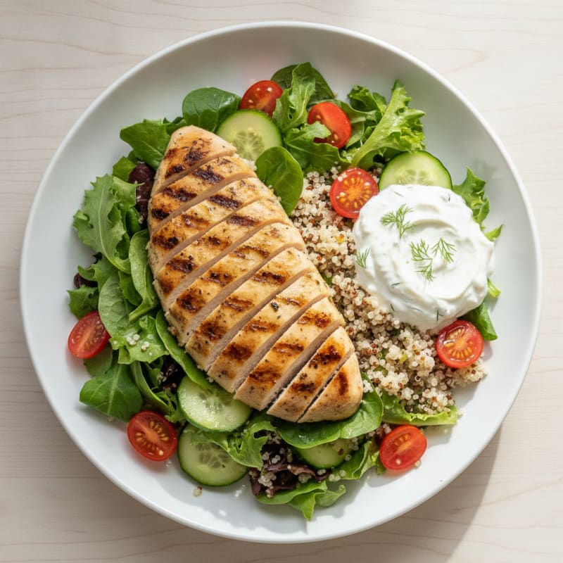 Grilled Chicken Salad with Tzatziki and Quinoa