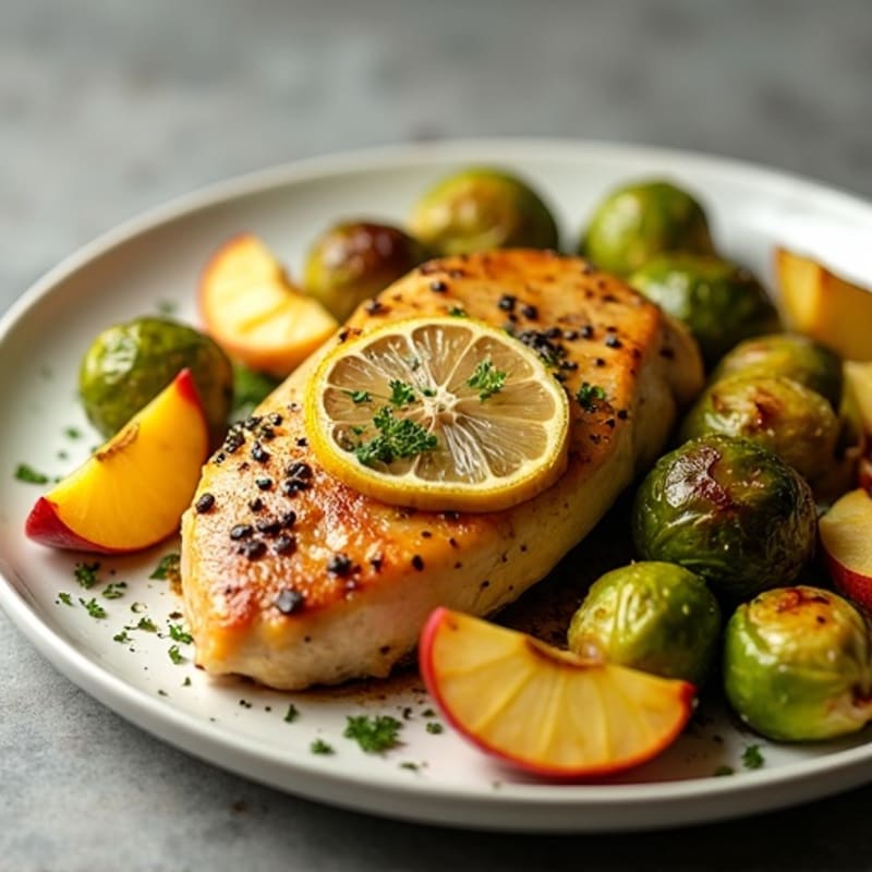 Sheet Pan Lemon Herb Chicken with Roasted Apples and Brussels Sprouts
