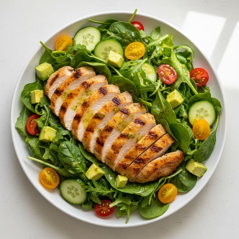 Grilled Turkey Breast Salad with Avocado and Mixed Greens