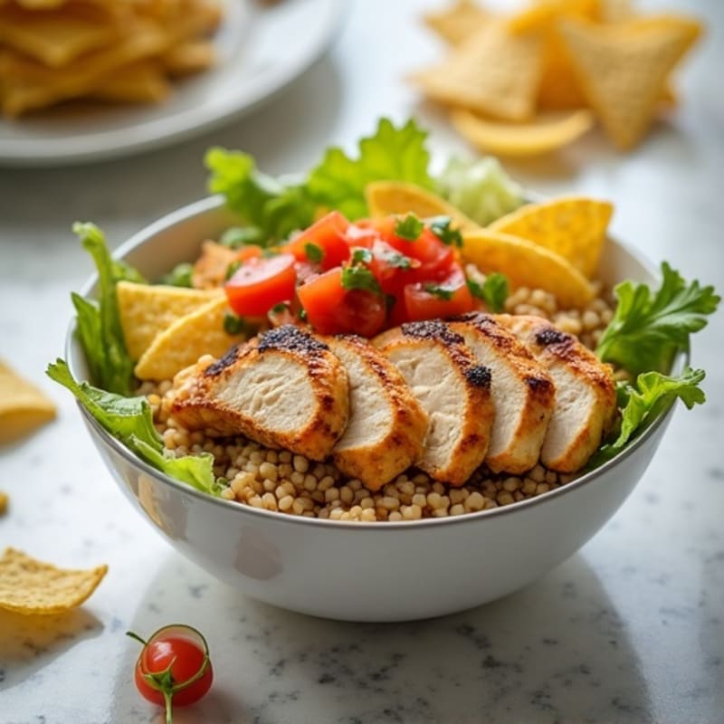 Grilled Chicken Taco Bowl with Salsa and Queso